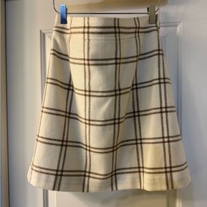 J Crew Factory Plaid Cream and Brown Skirt. Size 8